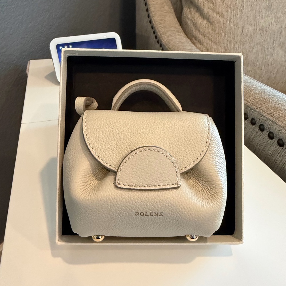 Polène Mini Top-Handle Bag in Cream Pebble Leather - Picture 2 of 7
